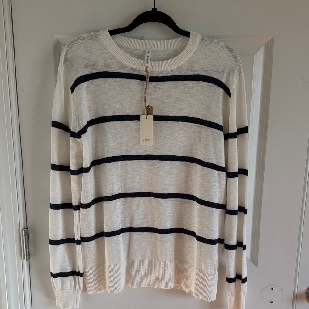 NWT Wishlist Cotton/Viscose Blend Cream and Navy Striped Sweater Size Medium